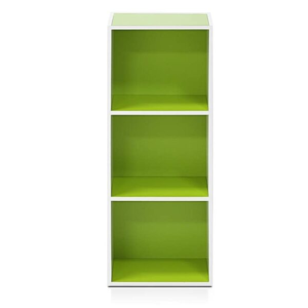 Furinno Pasir 3-Tier Open Shelf Bookcase, White/Green