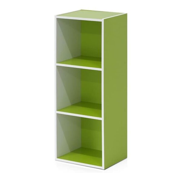 Furinno Pasir 3-Tier Open Shelf Bookcase, White/Green