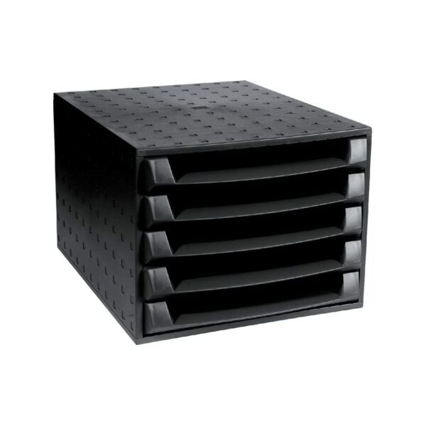 Exacompta - Ref 221014D - ECOBlack - The Box - 387 x 284 x 218mm in Size, 5 Open Drawers, 38mm Drawer Height, Suitable for Storing A4+ Documents