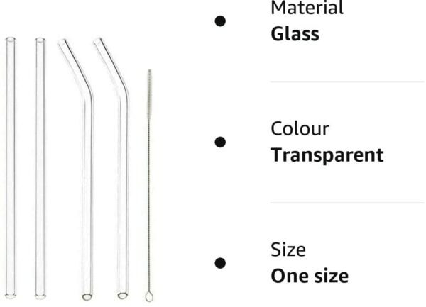 4 x Glass Reusable Drinking Straws Eco Friendly + Cleaning Brush Party Summer Use Birthday Smoothie Milk Shake Clear Water Juice Straw UK Free P&