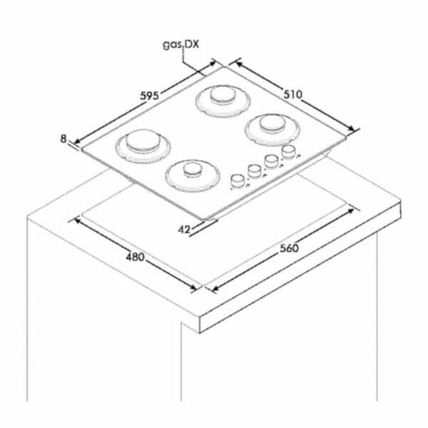 ROSRVG6K3B1 Rosières Gas Plate 7200 WattW 75 cm