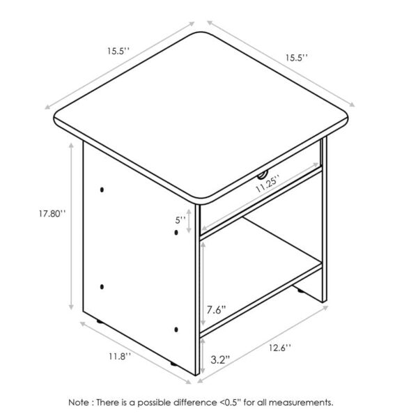 Furinno Dario End Table, Side Table, Night Stand Storage Shelf with Bin Drawer, Pink/Light Pink, 1-Pack