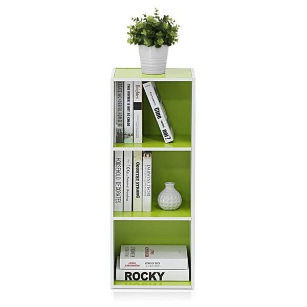 Furinno Pasir 3-Tier Open Shelf Bookcase, White/Green