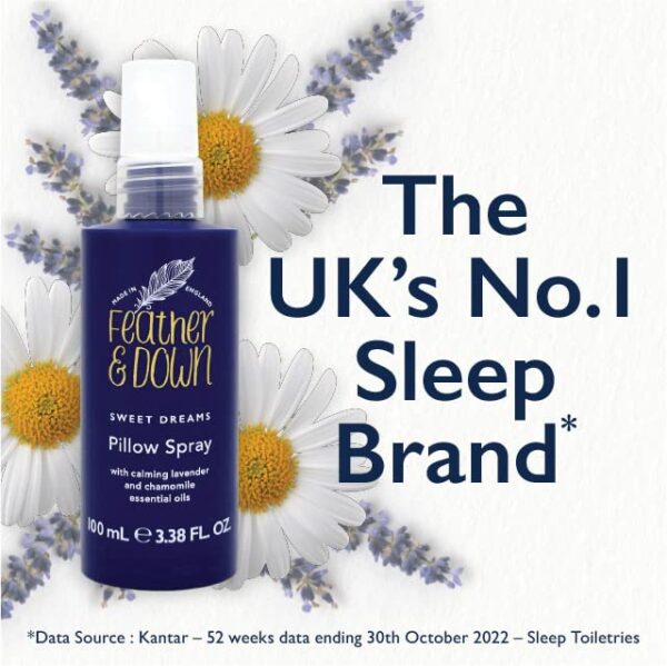 Feather & Down Sleeping Bag Gift Set (luxury eye mask, sleep balm, pillow spray and shower cream) - with calming lavender & chamomile essential o