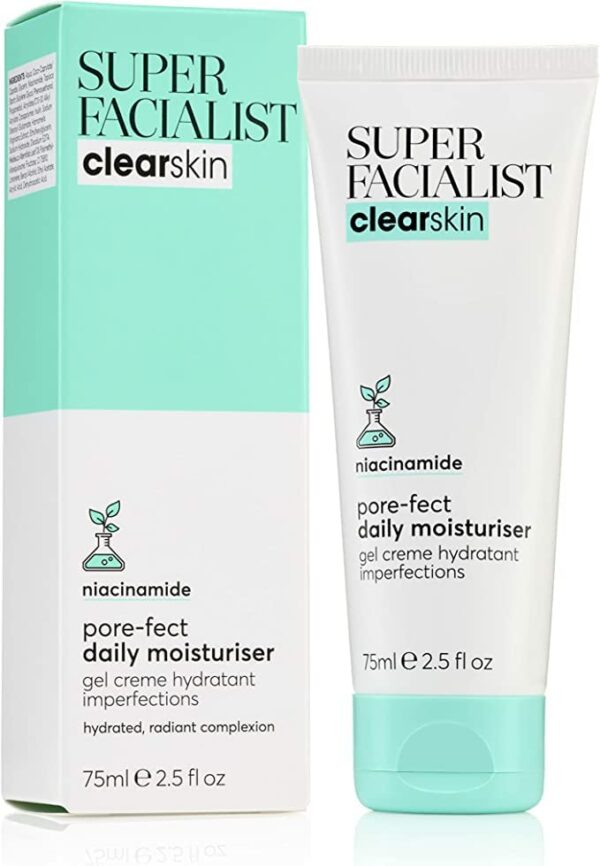 Super Facialist Pore-Fect Daily Moisturiser - Hydrate & Control Oil for Acne Treatment & Blackhead Remover with 3% Niacinamide, Tea Tree Oil & Pr