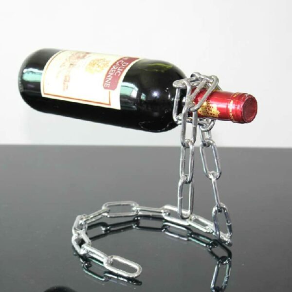 Creative Metal Chain Wine Rack,Retro Handicraft Home Decor Wine Bottle Holder(Sliver)