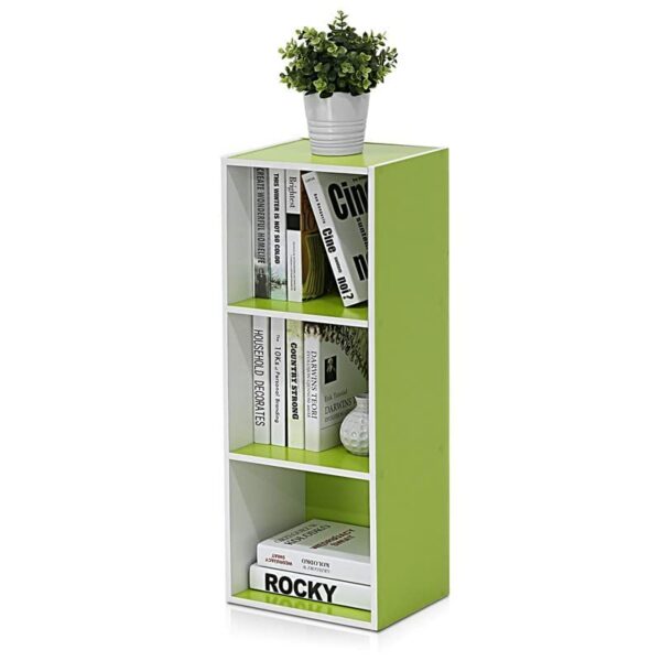 Furinno Pasir 3-Tier Open Shelf Bookcase, White/Green