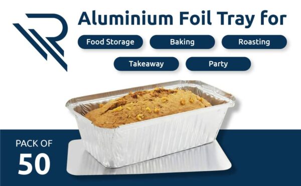 Rollay 50 Pack Aluminium Foil Food Containers with Lids 600ml - Foil Trays with Lids for Food Storage, Baking, Roasting, Takeaway, and Party - Di