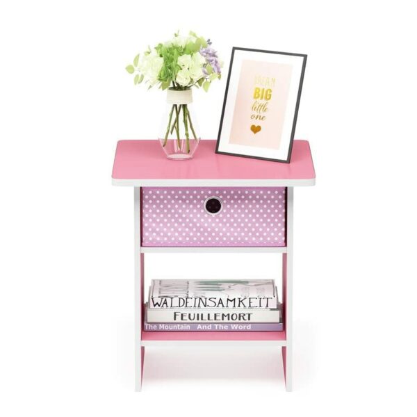 Furinno Dario End Table, Side Table, Night Stand Storage Shelf with Bin Drawer, Pink/Light Pink, 1-Pack