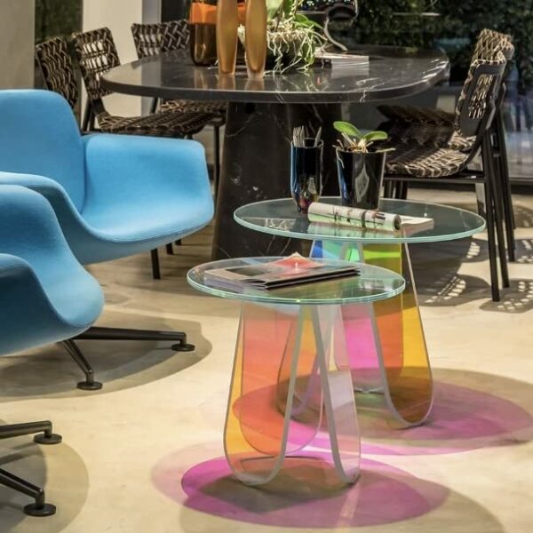 BotaBay Coffee Table 40x40x45cm Round Acrylic Side Table Modern Beam Rainbow Colors In Light From Suitable Color Living Room Kitchen Balcony Coff