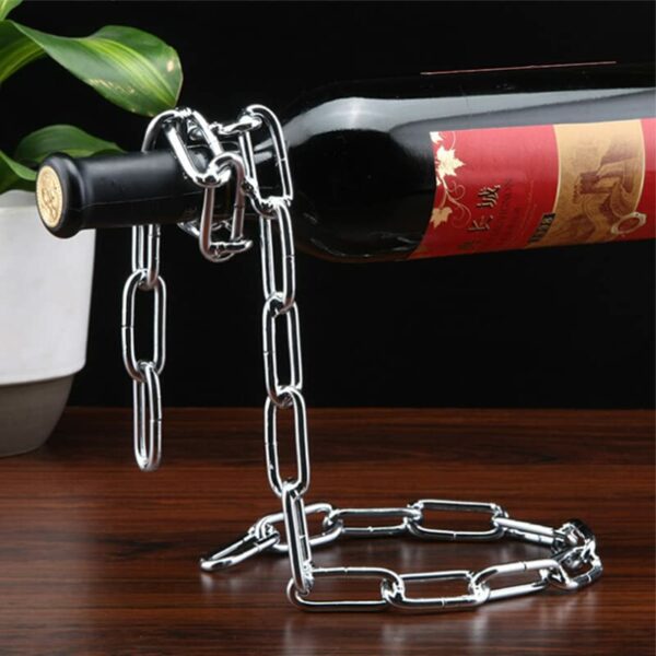 Creative Metal Chain Wine Rack,Retro Handicraft Home Decor Wine Bottle Holder(Sliver)