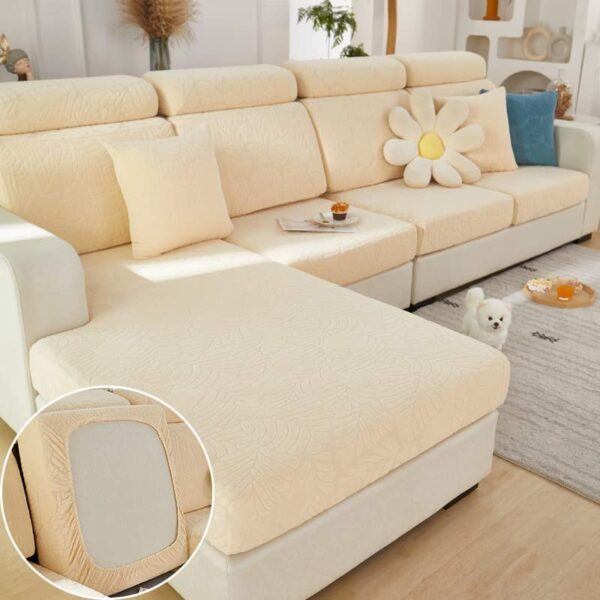 Universal Jacquard L Shape Elastic Sofa Cushion Cover, Wear-Resistant Furniture Protector for Separate Cushions of Chaise Sofa, Anti- Slip Spande