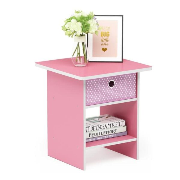 Furinno Dario End Table, Side Table, Night Stand Storage Shelf with Bin Drawer, Pink/Light Pink, 1-Pack