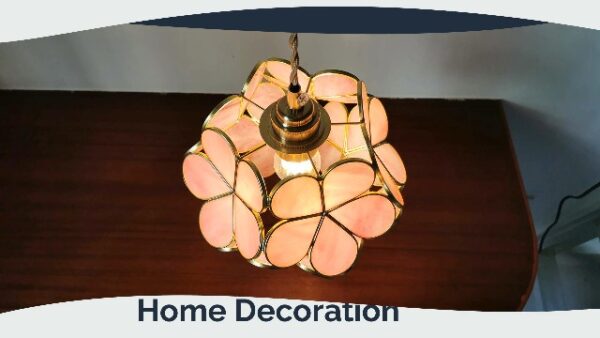 Bieye L30742 Cherry Blossom Tiffany Style Stained Glass Ceiling Pendant Light with 8-inch Wide Petals Lampshade (Pink)