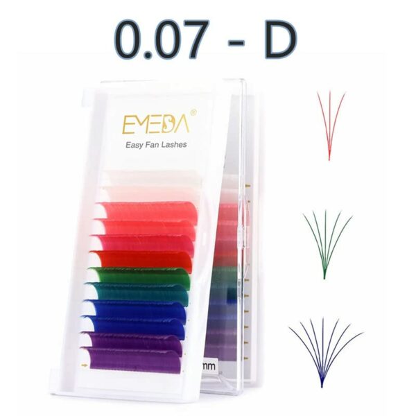 EMEDA Colorful Easy Fan Lashes Mix 8 Colored Volume Lash Extensions 13mm D Curl White Rose Pink Red Green Emerald Blue Purple Eyelash Extensions