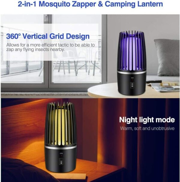 YurDoca Mosquito Killer, USB Rechargeable 2 in 1 Killer with Ultraviolet Lamp And Lighting Lamp, 360° Attract Zap Flying Insect For Indoor Outdoo