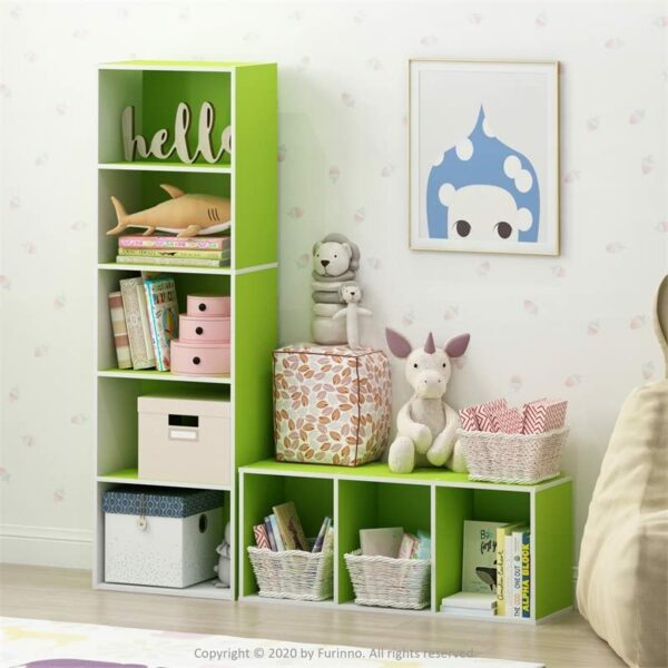 Furinno Pasir 3-Tier Open Shelf Bookcase, White/Green