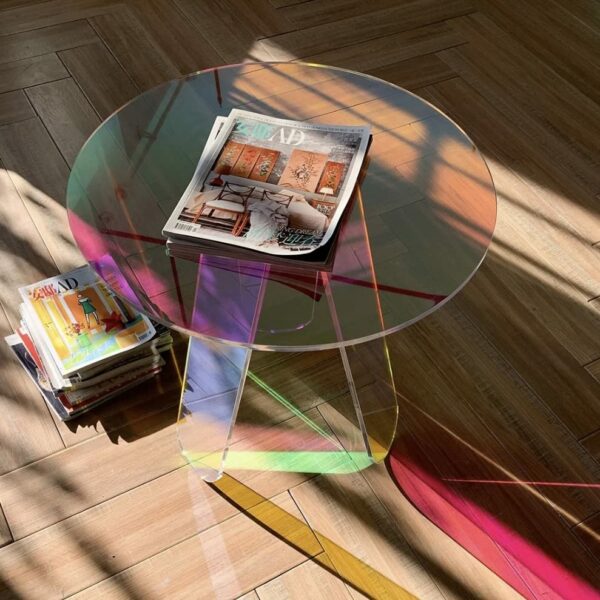 BotaBay Coffee Table 40x40x45cm Round Acrylic Side Table Modern Beam Rainbow Colors In Light From Suitable Color Living Room Kitchen Balcony Coff