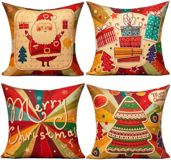 All Smiles Christmas Striped Throw Pillow Covers Decorative Green Red White Strip Home Décor Pillow Case Living Room Bedroom Sofa Couch Cushion C